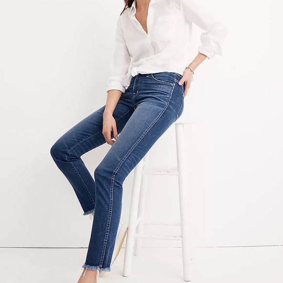 Madewell Denim - Madewell slim straight jeans raw hem edition in medium wash